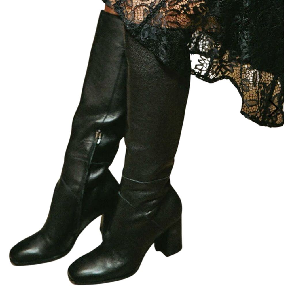 DOLCE VITA Fynn Knee Boots in Onyx Leather, Size 10M, New with Tag MSRP $260